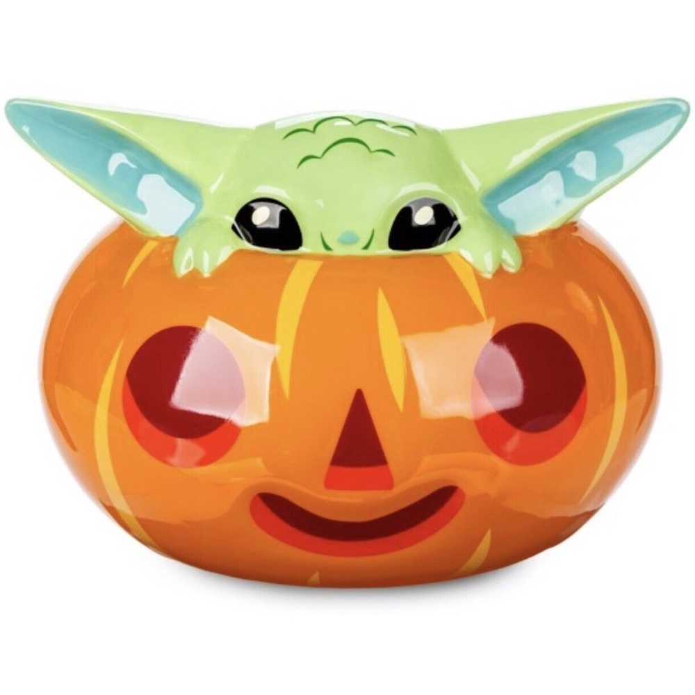 Disney Parks 2022 Halloween Star Wars Mandalorian Grogu Yoda Pumpkin Candy Bowl - Picture 1 of 2